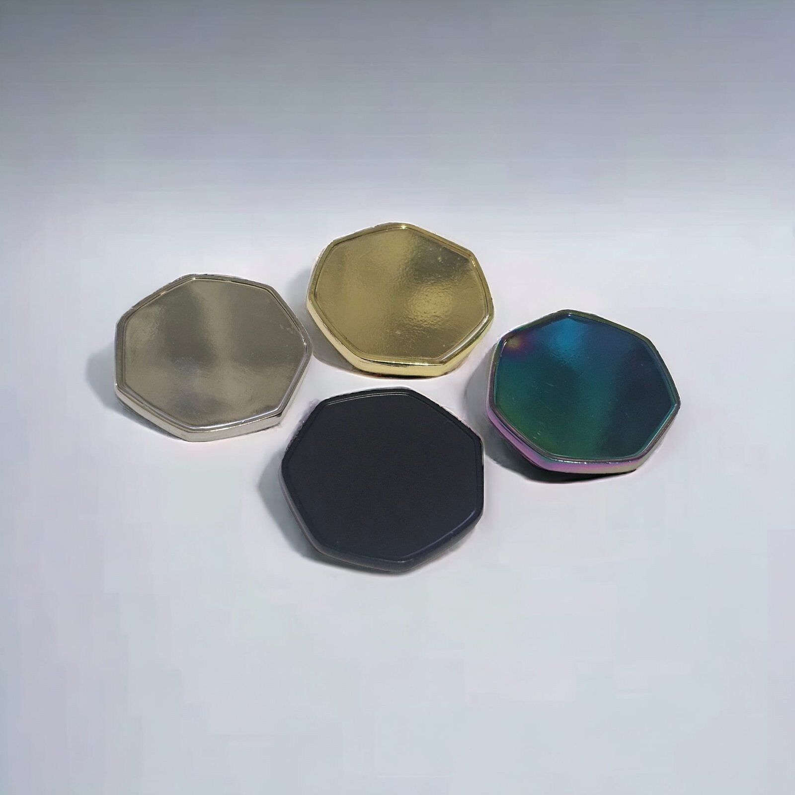 Set of Blank Hex Coins in Gold, Silver, and Rainbow Finishes