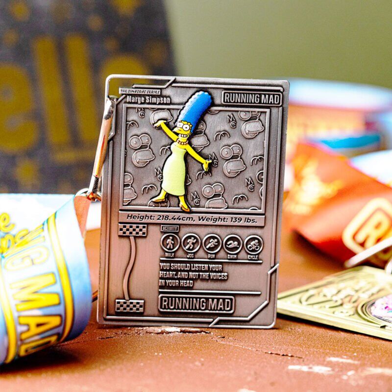 "Animated matriarch character with blue hair on a themed running medal