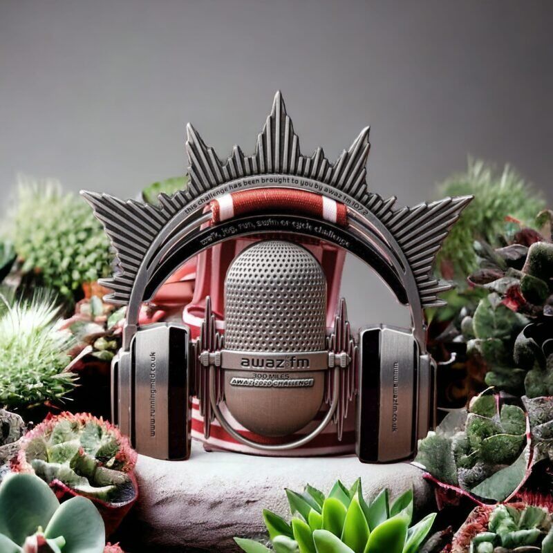 Medal surrounded by succulents, echoing the growth from music and running.