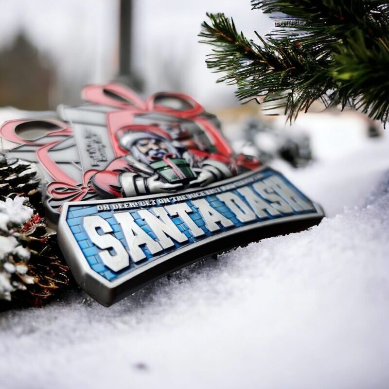 Festive Santa's Sleigh Dash Medal with Seasonal Decor